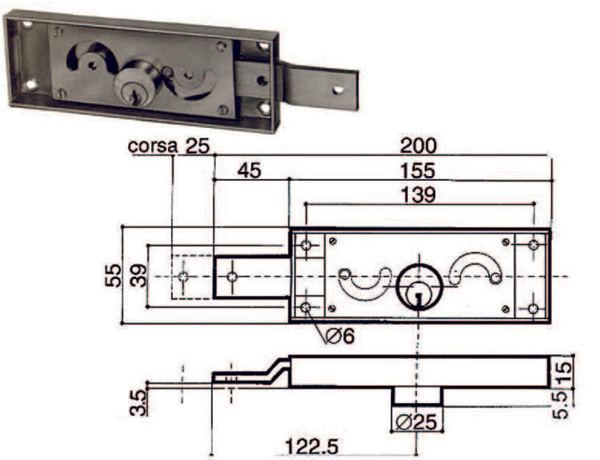 SERRATURA SERRANDA LATERALE CILINDRO FISSO TONDO SX-DX
