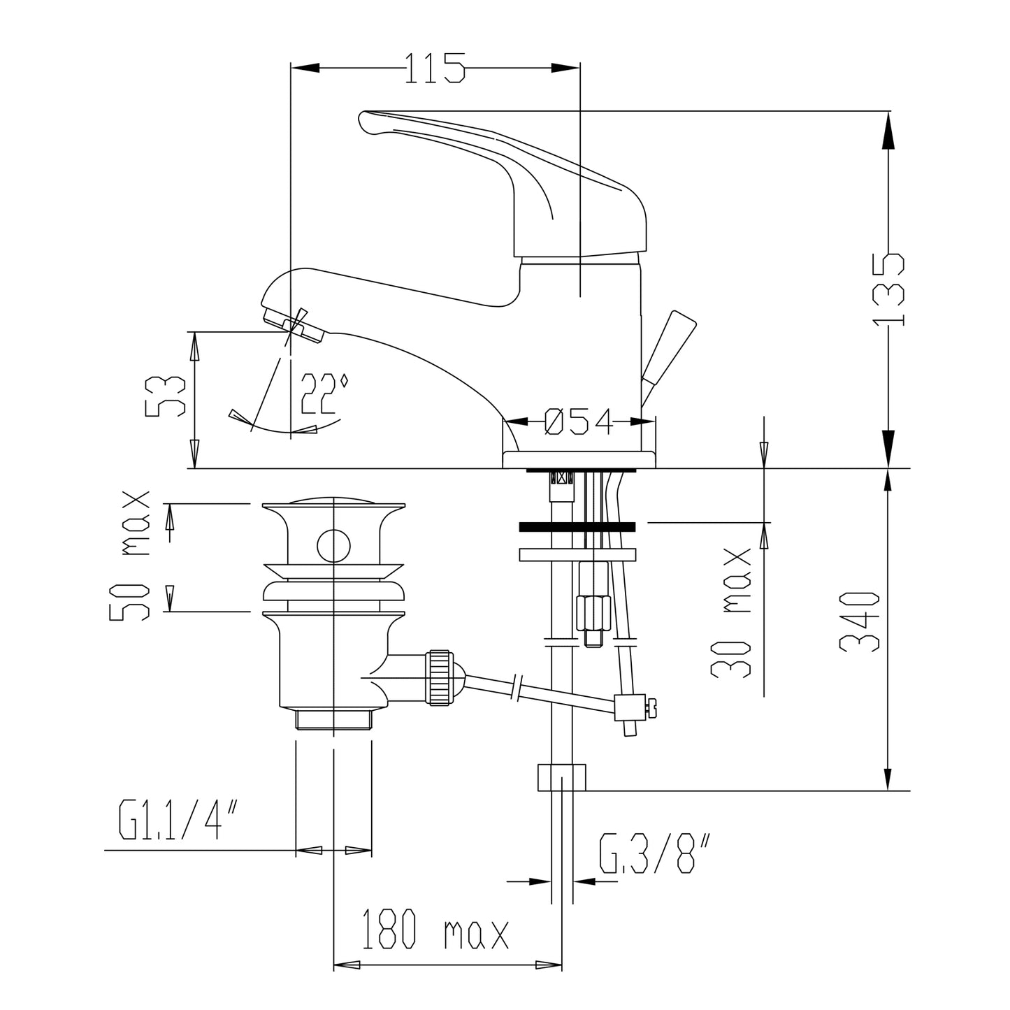Miscelatore monocomando lavabo EDEN con scarico automatico FROMAC