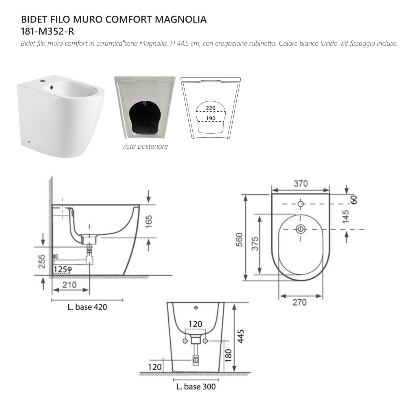 Sanitari Bagno Filo Muro LINPHA COMFORT Vaso WC Bidet H 44,5 cm CopriWater D.X