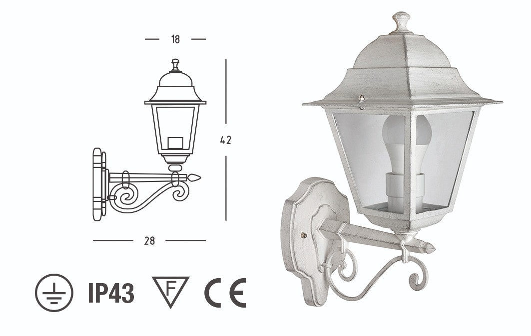 Lanterna Esterno Bianca Vintage Retro Lampada in Alluminio Giardino Parete VBS