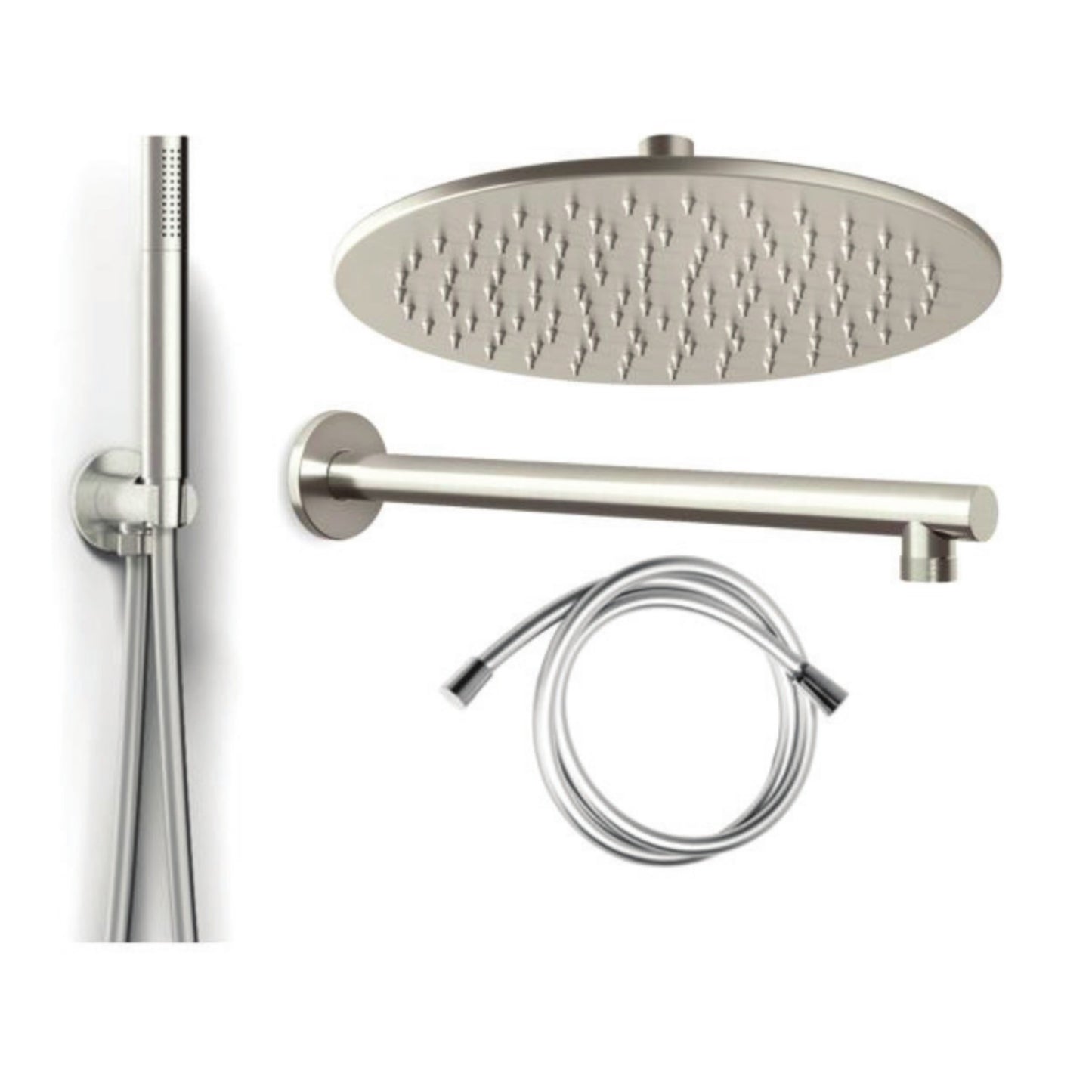 Set doccia Completo Soffione Doccino Tondo Inox AISI 304 Nero Cromo Satinato D.X