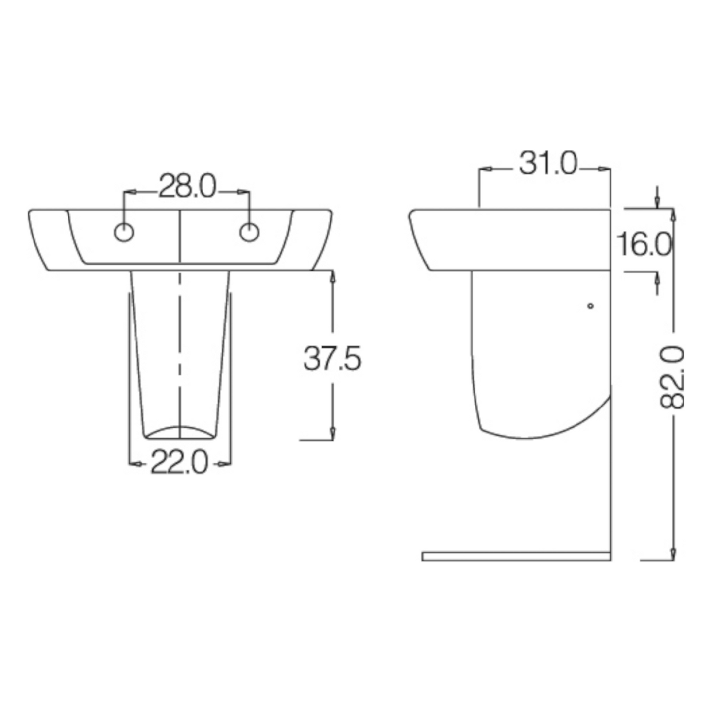 Lavabo Bagno 68cm e Semi Colonna LINPHA Lavandino Ceramica Monoforo Bianco D.X