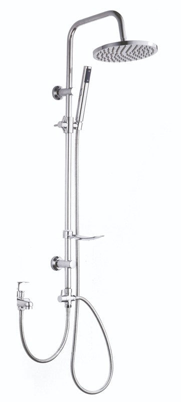 Saliscendi Doccia Soffione Rotondo Cromato Lucido Asta Rubinetto Completo VBS
