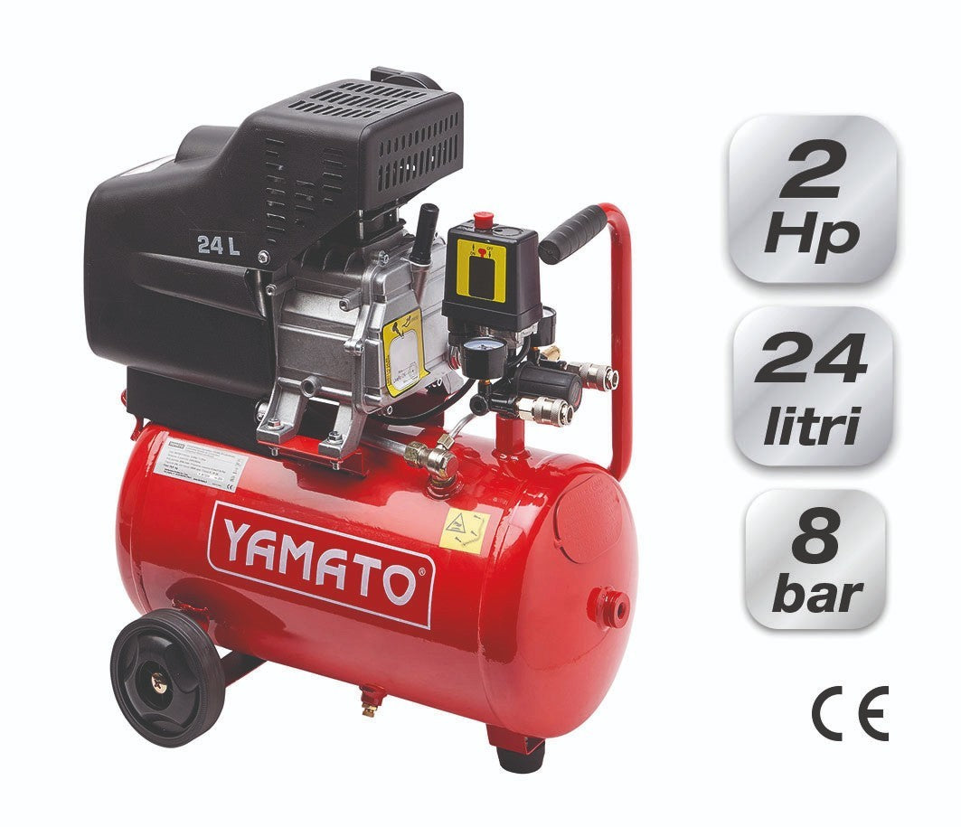 Compressore Aria 24L 2HP Carrellato Lubrificato 8 Bar Doppio Manometro VBS