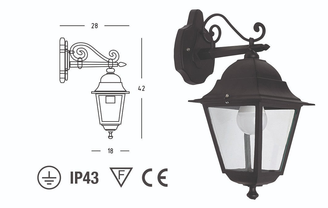 Lanterna Esterno Vintage Retro Lampada E27 in Alluminio Nero Giardino Parete VBS