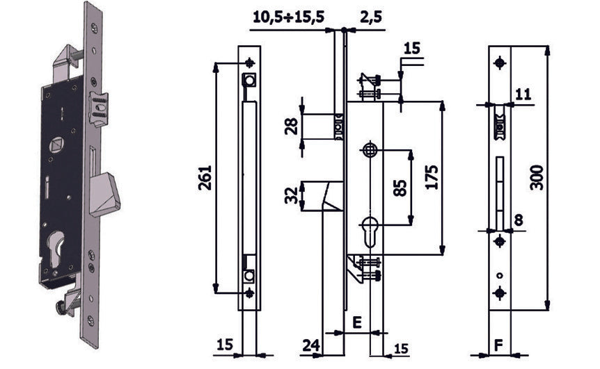 SESERRATURA TRIPLICE INFIL. PER MONTANTI CATENACCIO E SCROCCO 1410S MM 35