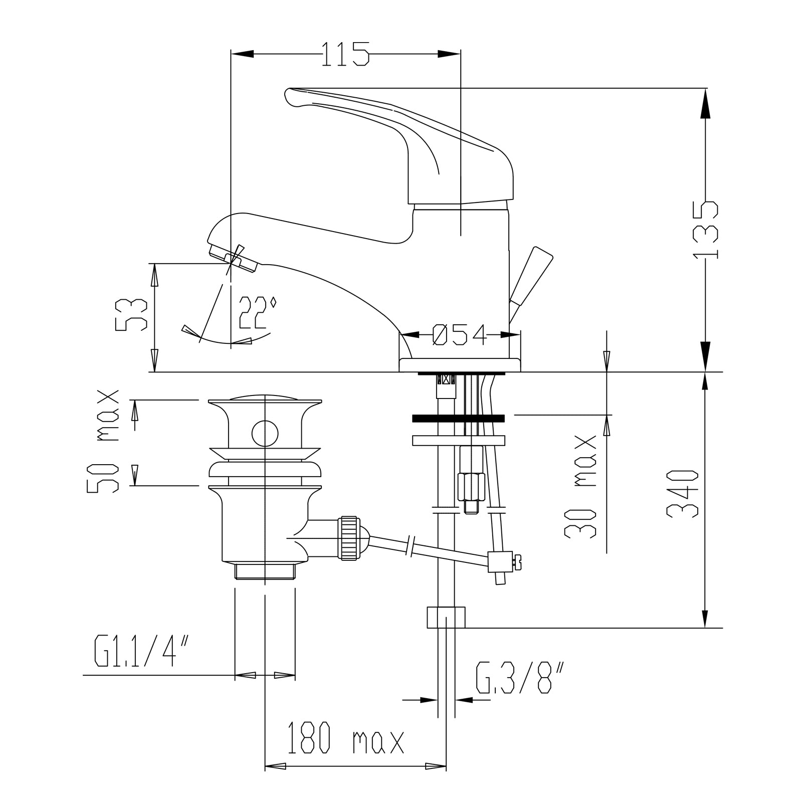 Miscelatore monocomando lavabo EDEN con scarico automatico FROMAC