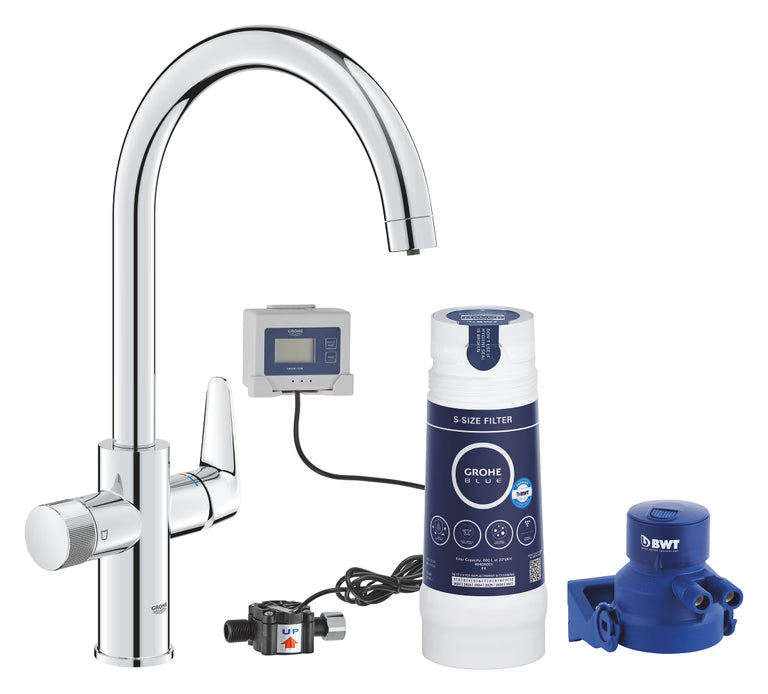 Miscelatore Lavello Cucina GROHE Blue Pure BauCurve Starter kit con filtro a 5 fasi taglia S
