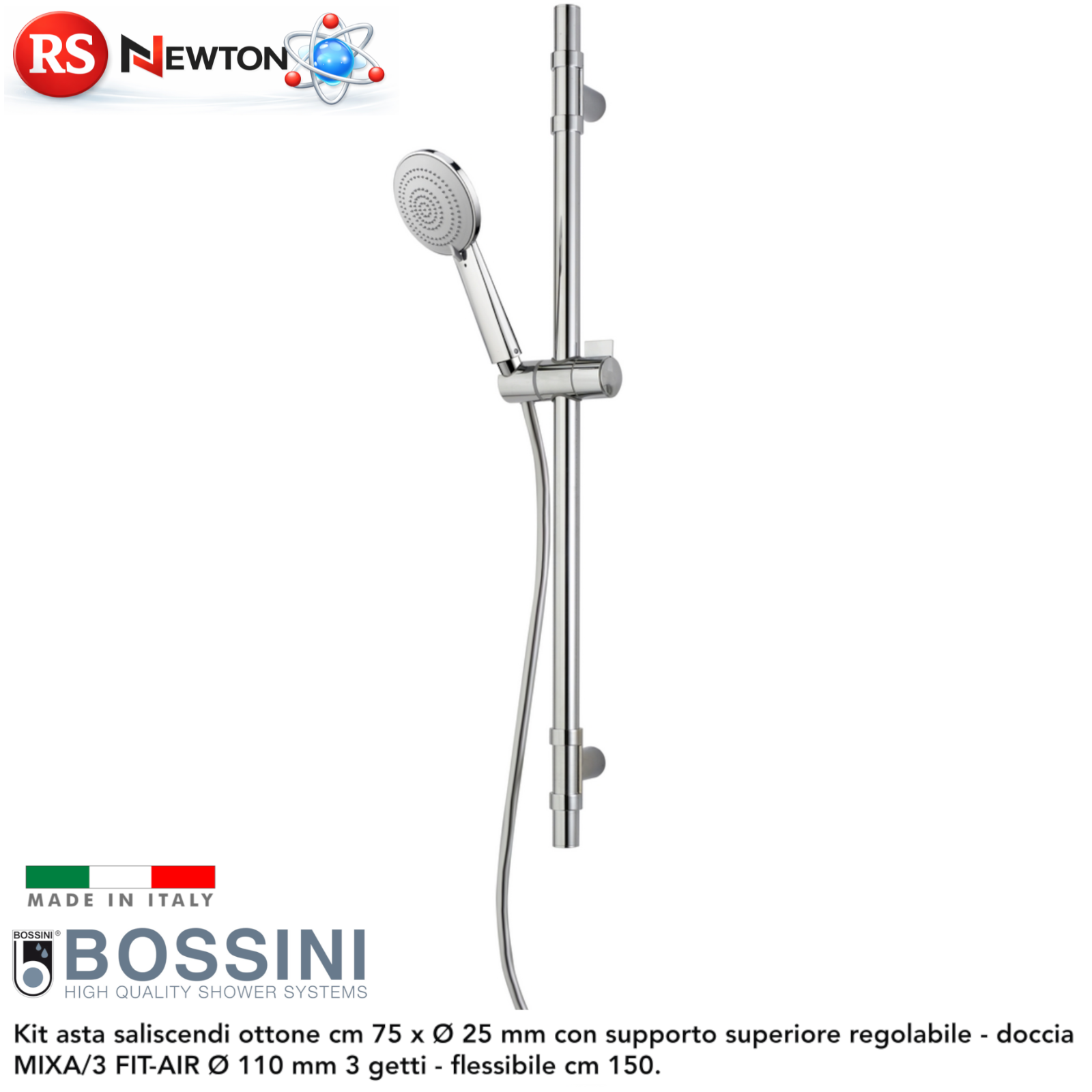 Asta Saliscendi Doccia Completo BOSSINI Regolabile in Ottone Cromato 3 Getti D.X