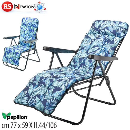 Sedia Reclinabile Imbottita Sdraio Relax in Acciaio Poggiapiedi Pieghevole VBS
