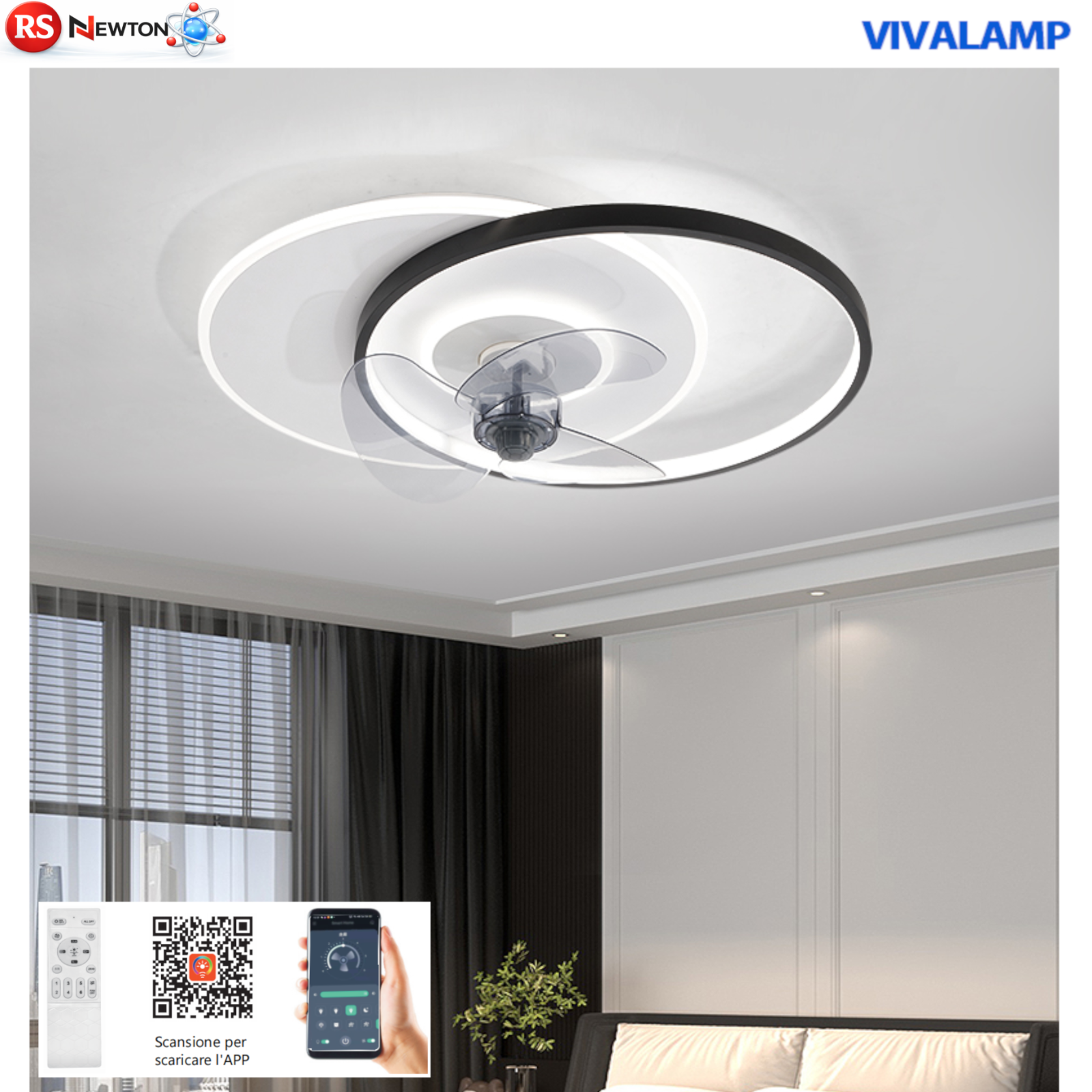 Plafoniera LED con Ventilatore 68W 55cm Dimmerabile Telecomando 3 Luci V.L