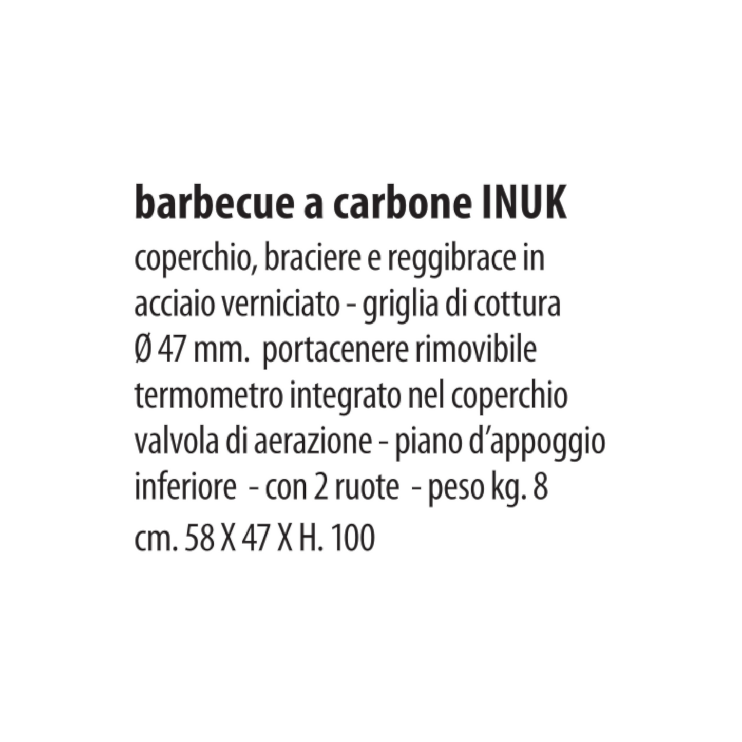Barbecue a Carbone in Acciaio Griglia Ø 47 mm BBQ con Ruote 58x47xH.100 cm VBS