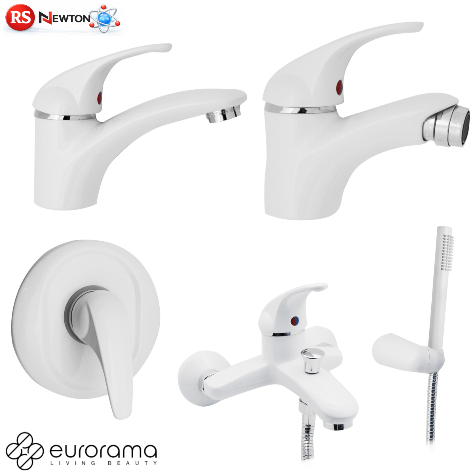 Miscelatore Rubinetto Bagno Lavabo Bidet Vasca Bianco Opaco MARZIA Elegante D.X