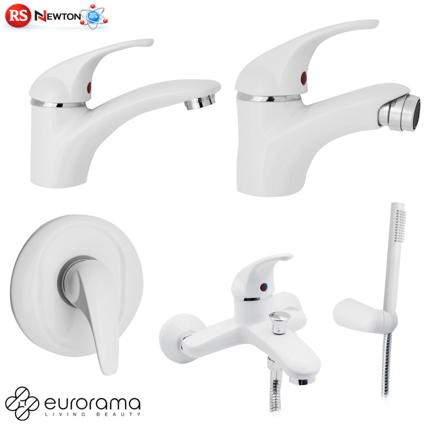 Miscelatore Rubinetto Bagno Lavabo Bidet Vasca Bianco Opaco MARZIA Elegante D.X