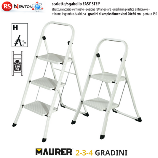 Sgabello Acciaio Pieghevole Salvaspazio 2 3 4 Gr 150Kg Antiscivolo Bianco VBS