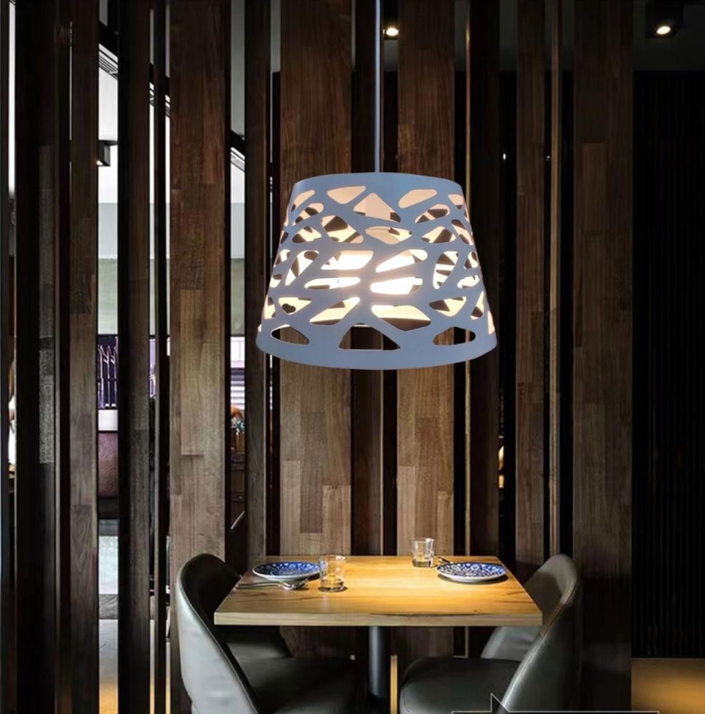 Lampadario Sospeso E27 Metallo Cavo Regolabile Bianco Bar Ristorante Hotel V.L