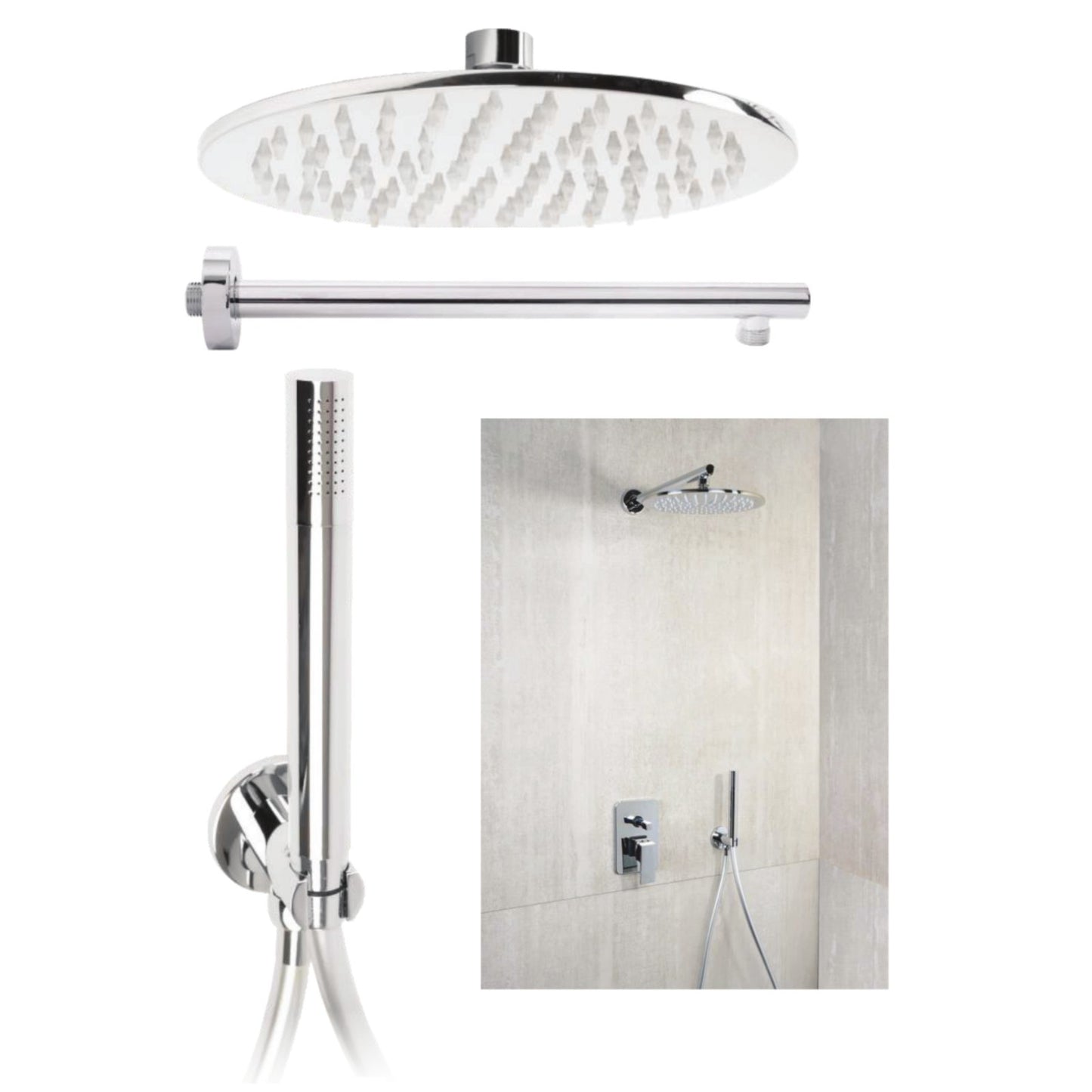 Set doccia Completo Soffione Doccino Tondo Inox AISI 304 Nero Cromo Satinato D.X