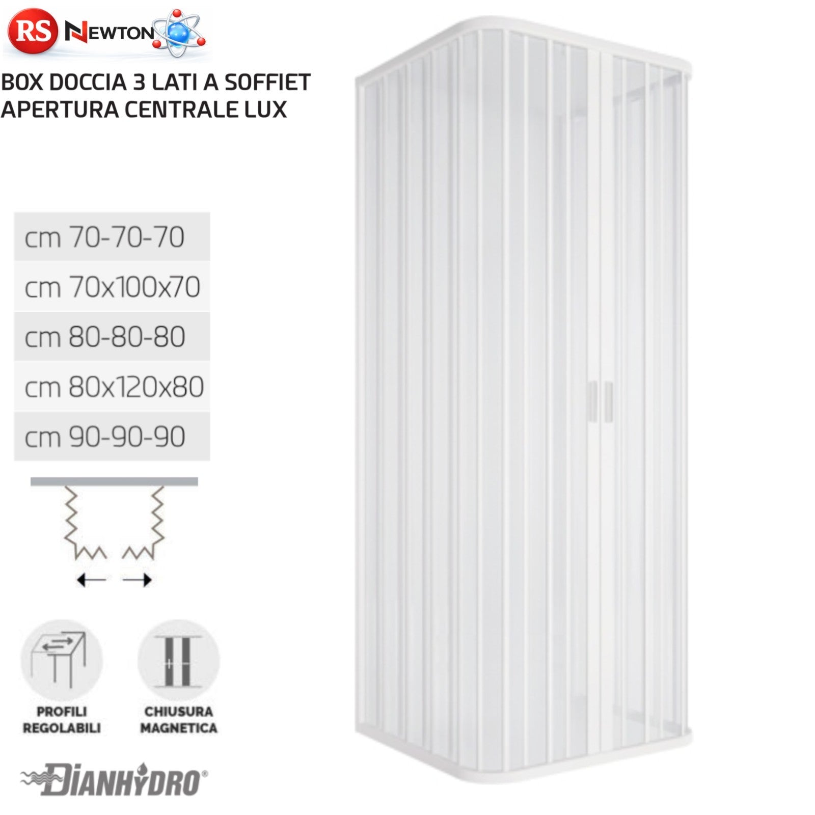 Cabina Box Doccia Quadrato PVC Apertura 3 Lati a Soffietto Chiusura Centrale D.X