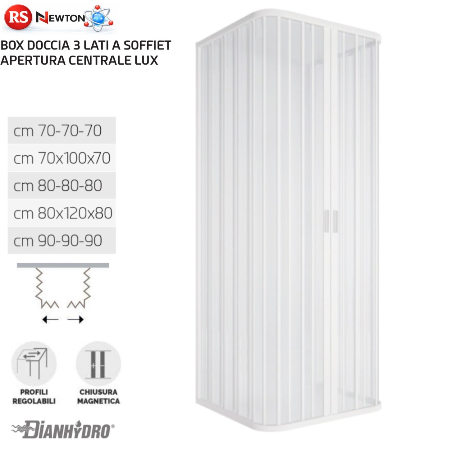 Cabina Box Doccia Quadrato PVC Apertura 3 Lati a Soffietto Chiusura Centrale D.X