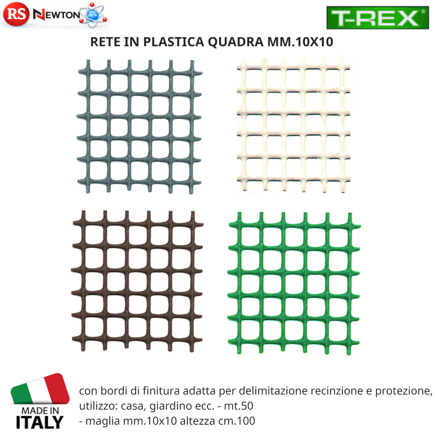 Rete in Plastica Per Recinzione Protezione Casa Maglia 10x10mm 50mt h100cm G.F