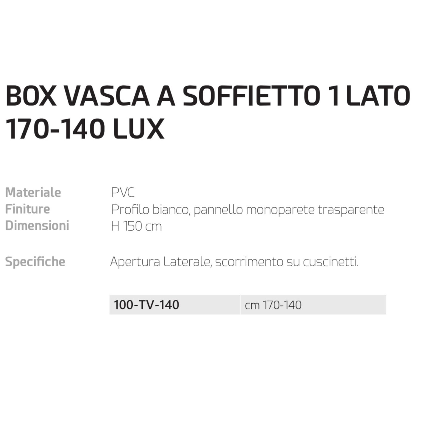 Cabina Parete Box Vasca da Bagno PVC Nicchia Soffietto Reversibile 170-140 D.X