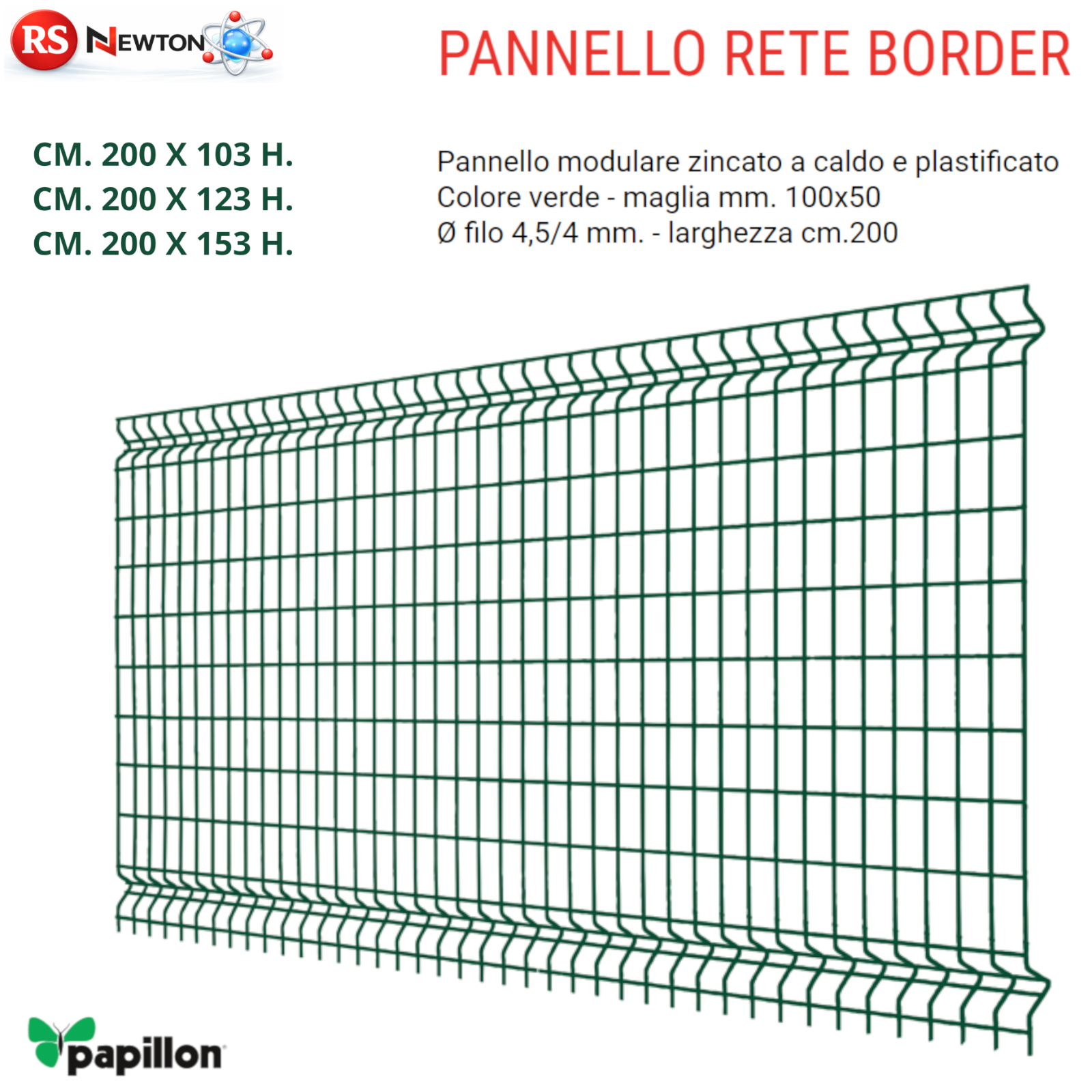 Pannello Rete Rigido Recinzione Modulare Zincato Plastificato Verde Border VBS