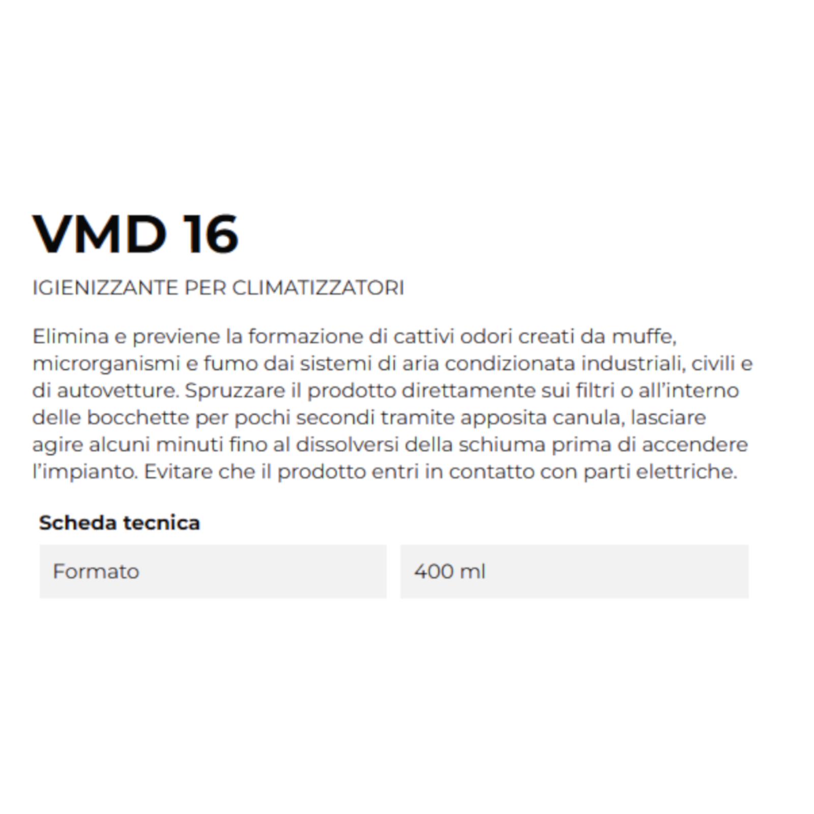 Igienizzante Climatizzatori VMD 16 Spray Schiuma Attiva 400ml Condizionatori