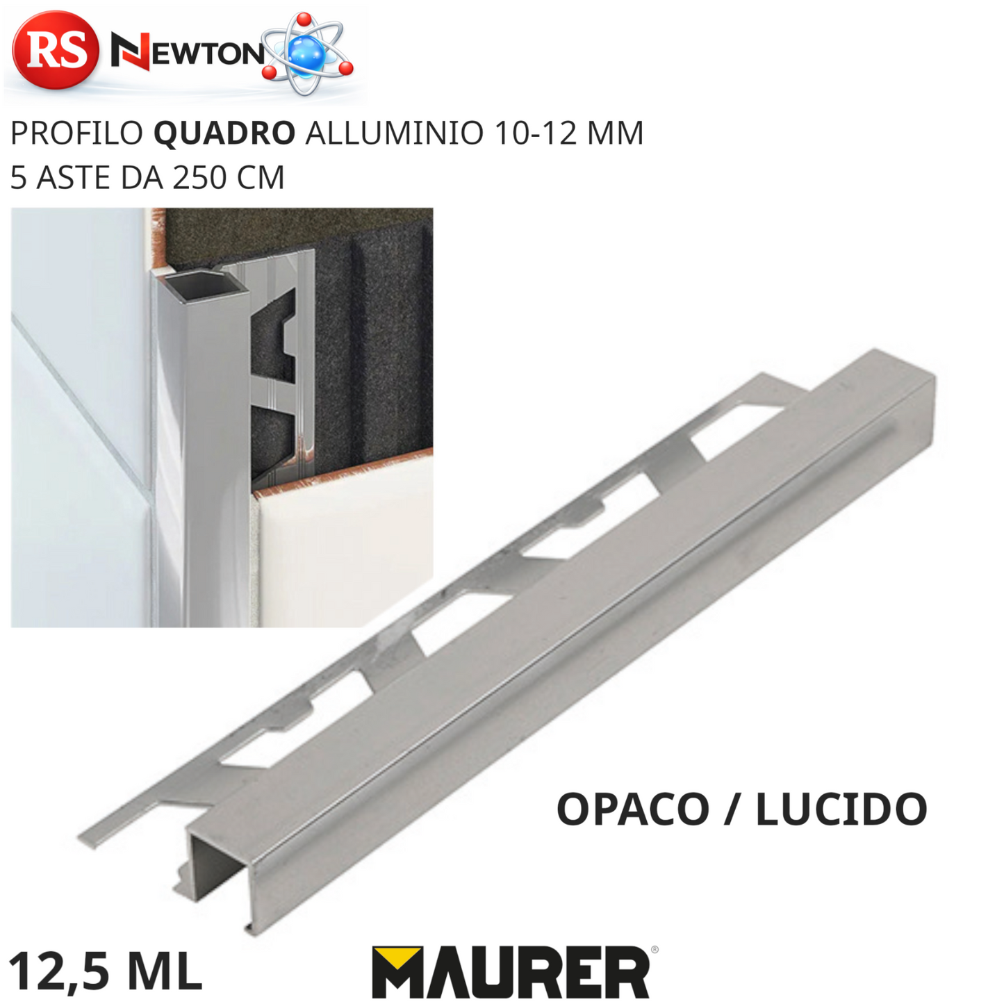 Profilo Alluminio QUADRO Per Piastrelle Barra Paraspigolo Angolo 12,5m VBS