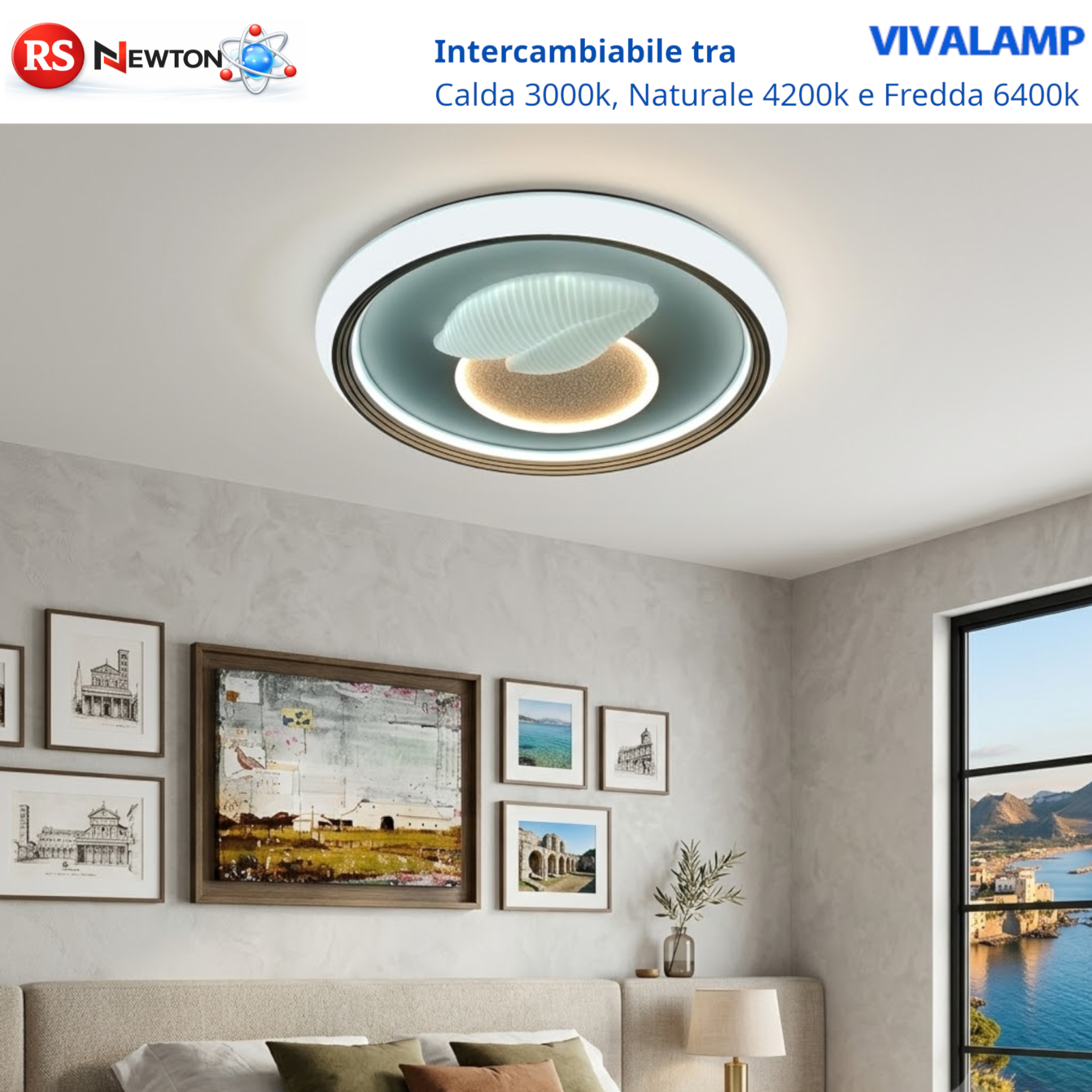 Plafoniera LED Bianca 72W Cristallo Gemme 6480LM Switch 3000K-6400K Rotonda V.L