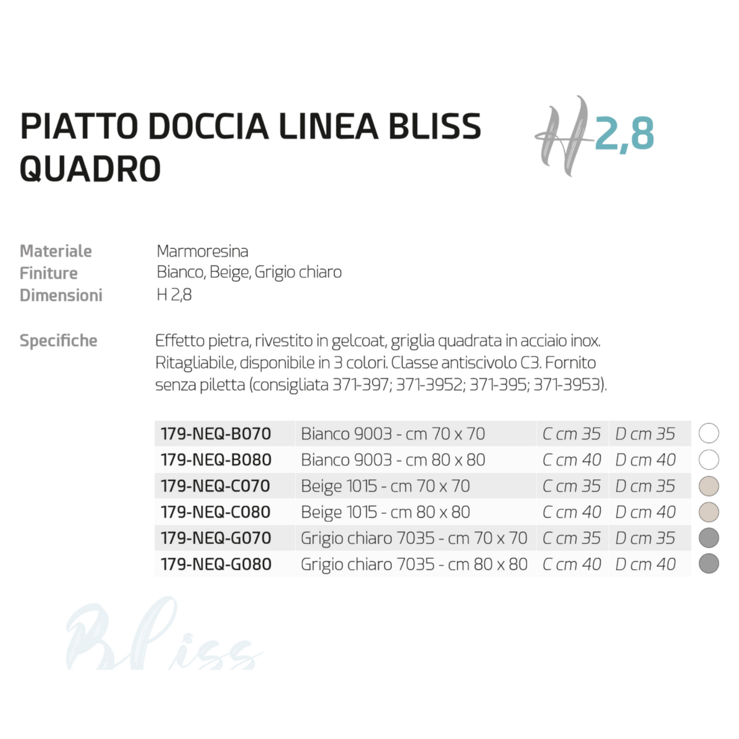 Piatto Doccia Quadrato 70x70 80x80 90x90 LINPHA Marmoresina Effetto Pietra D.X