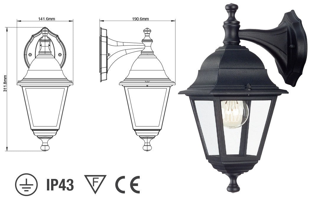 Lanterna Esterno Mini Bassa Nera Lampada Vintage Alluminio Giardino Parete VBS
