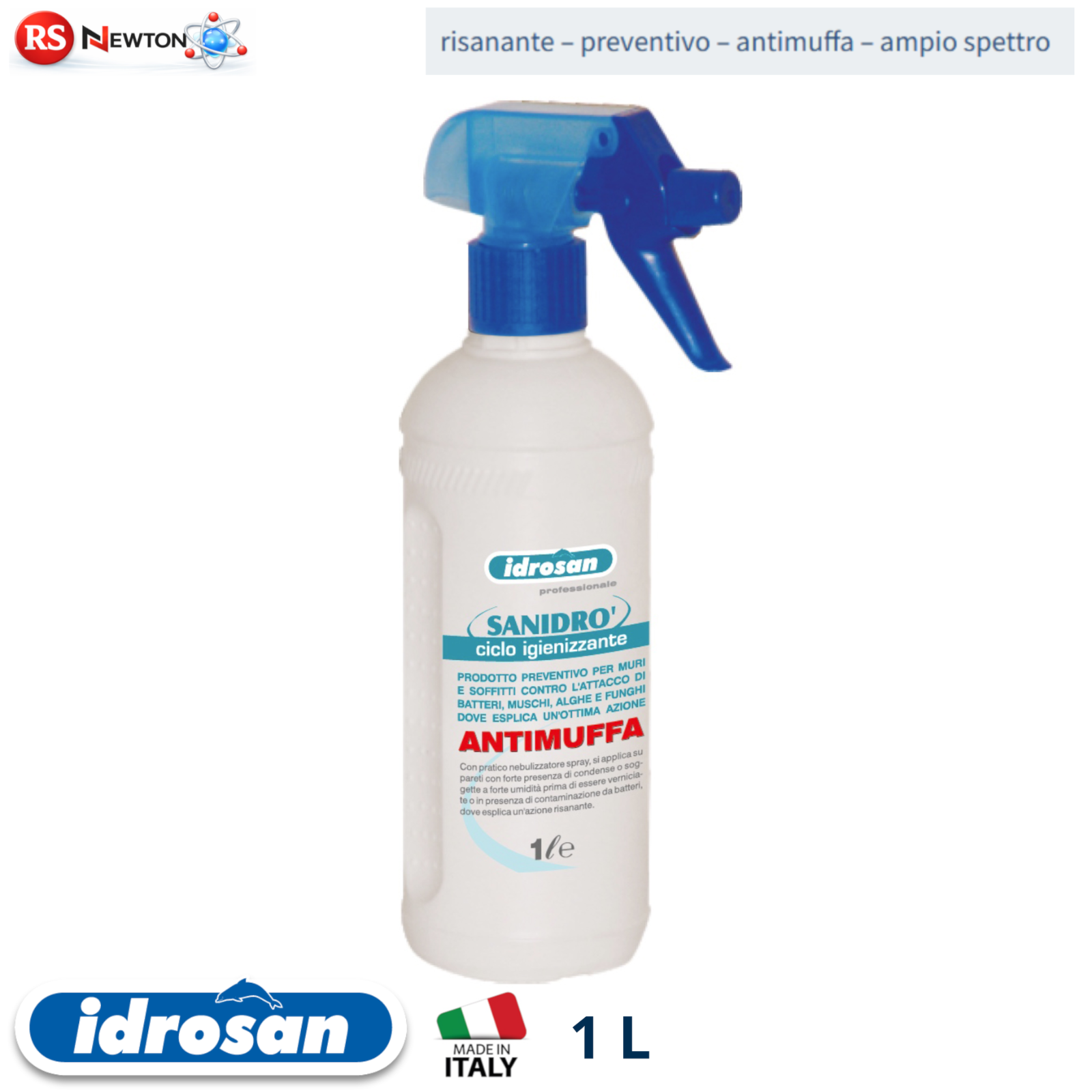 Spray Antimuffa SANIDRÒ Igienizzante Risanante Pareti Muffa Umidità Muri 1L I.D