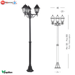 Lampione 3 Luci Lanterne CHARME Palo Telescopico H103-203cm Nero Giardino VBS