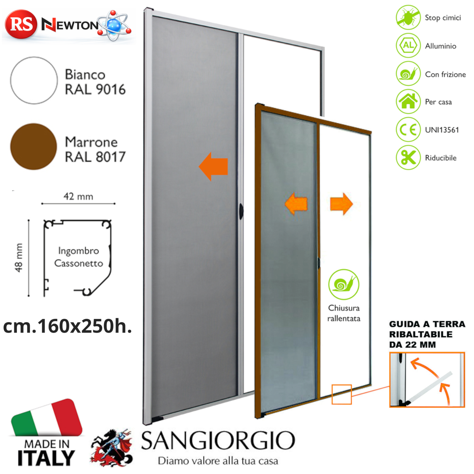 Zanzariera a Rullo Orizzontale Riducibile SANGIORGIO Zanzariere 160x250 G.F
