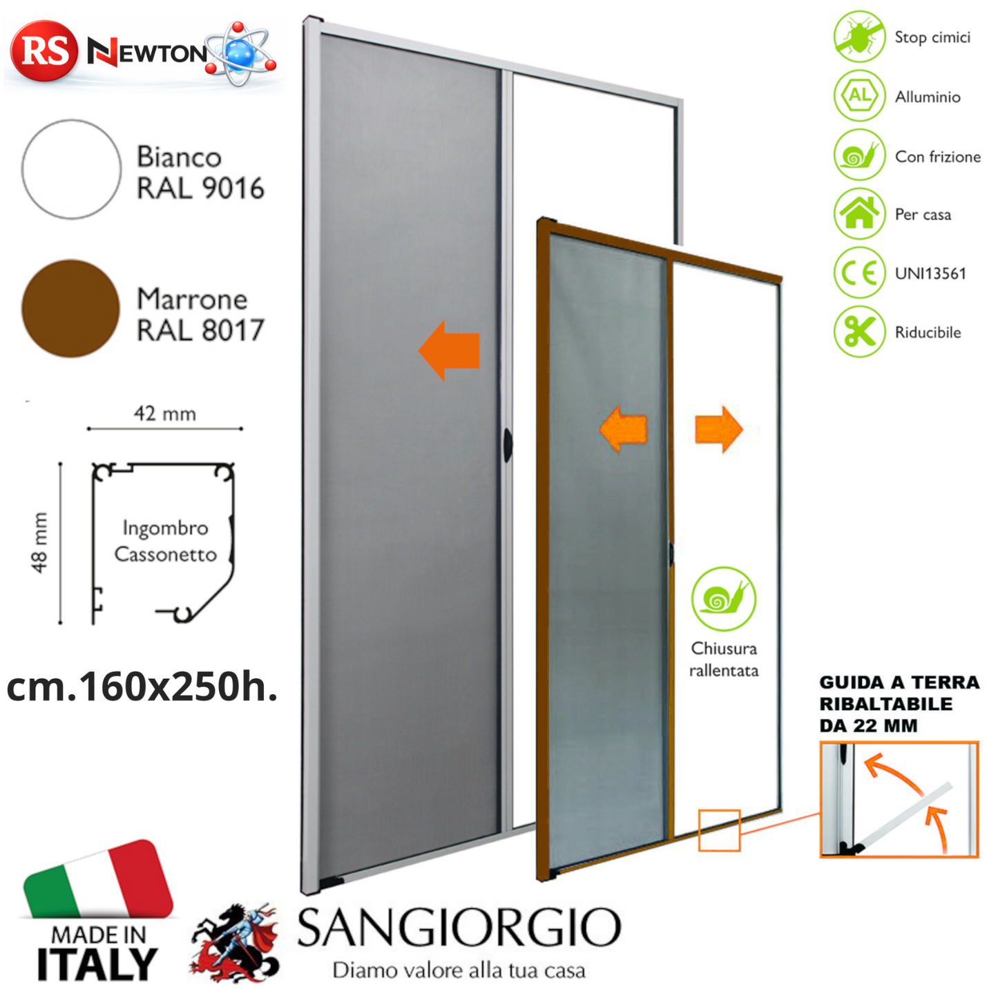 Zanzariera a Rullo Orizzontale Riducibile SANGIORGIO Zanzariere 160x250 G.F