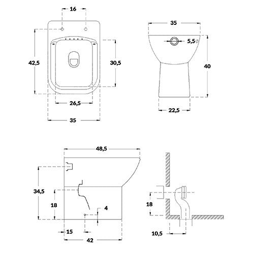 Sanitari Filo Muro Bagno LINPHA Jasmine Vaso WC Bidet CopriWater Bianco D.X