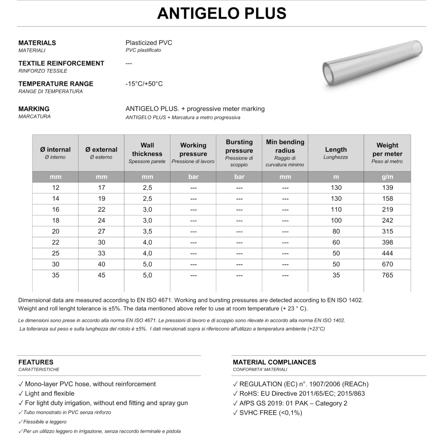 Tubo Antigelo Acqua Plus Cristallo PVC Flessibile Irrigazione Giardino Campo D.X