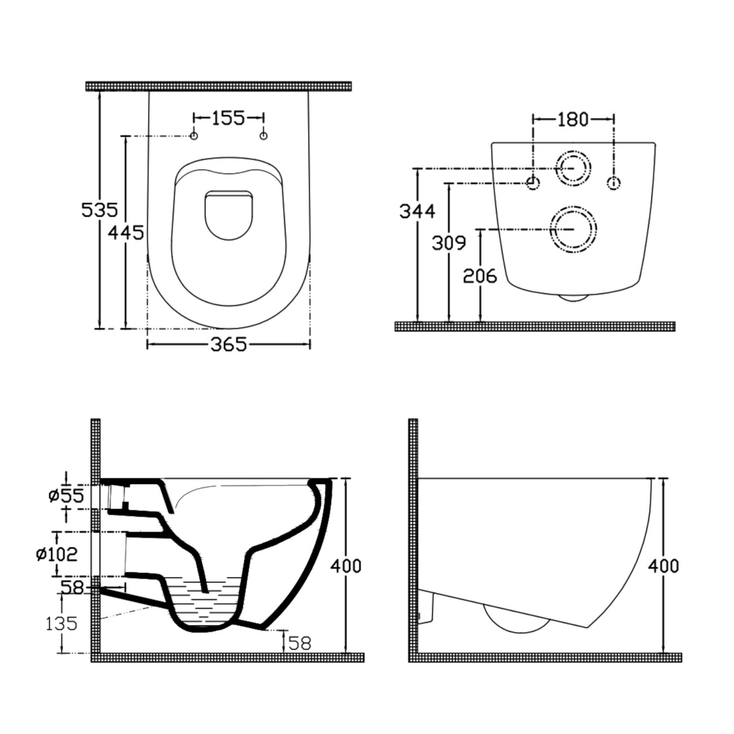 Sanitari Bagno Sospesi NYMO INFINITY Vaso WC Water Ceramica 13 Colori Modern D.X