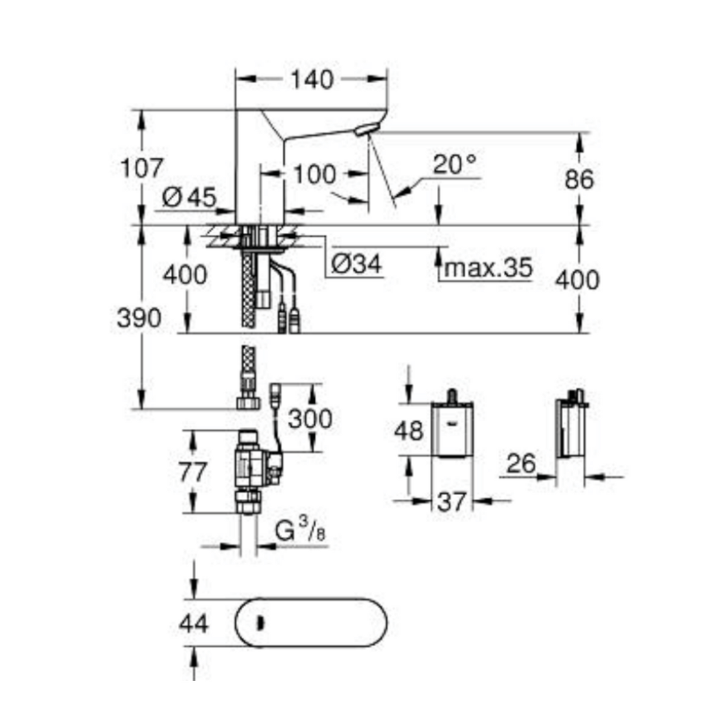 Rubinetto Elettrico Lavabo a Batteria 6V Infrarossi Automatico GROHE Cosmo D.X
