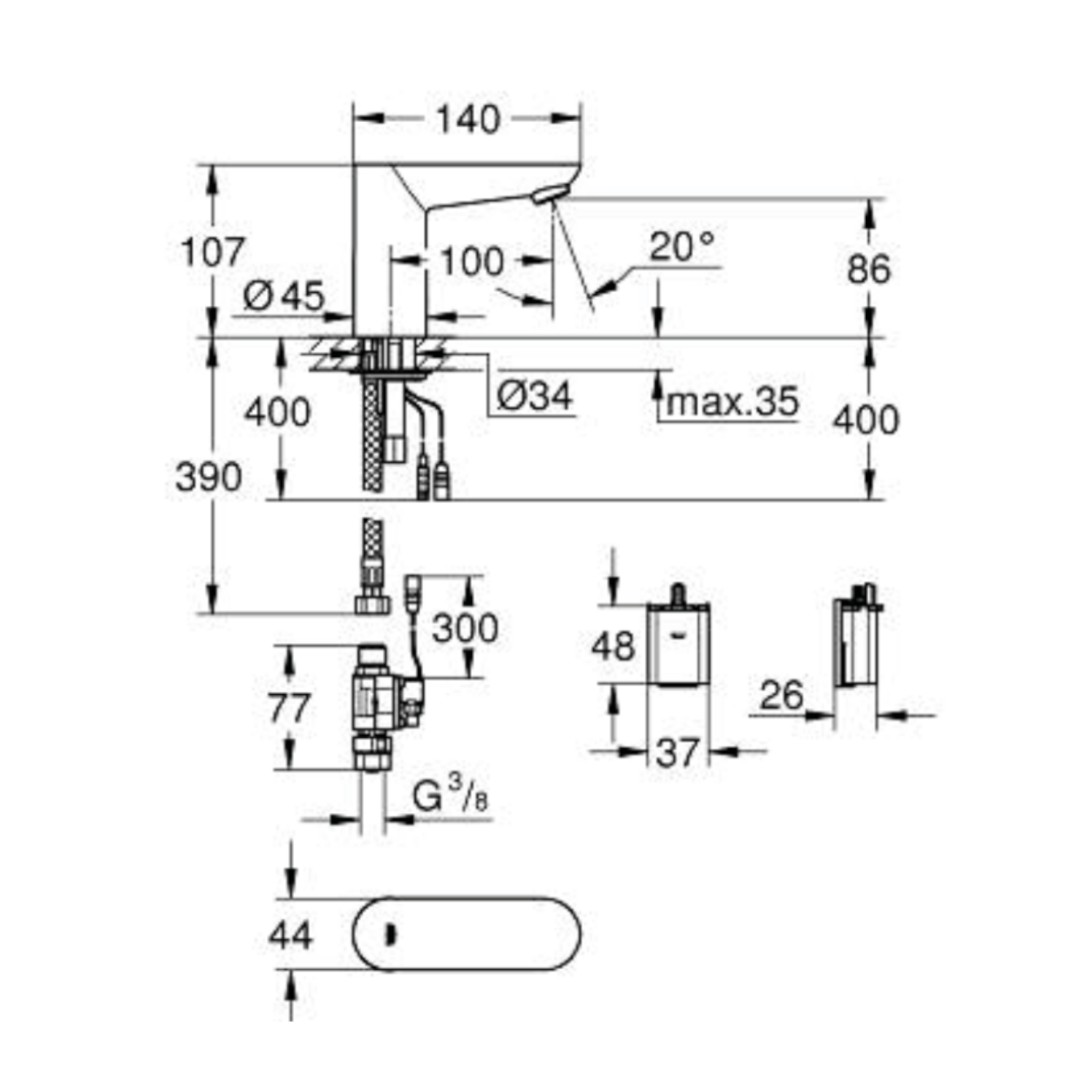 Rubinetto Elettrico Lavabo a Batteria 6V Infrarossi Automatico GROHE Cosmo D.X
