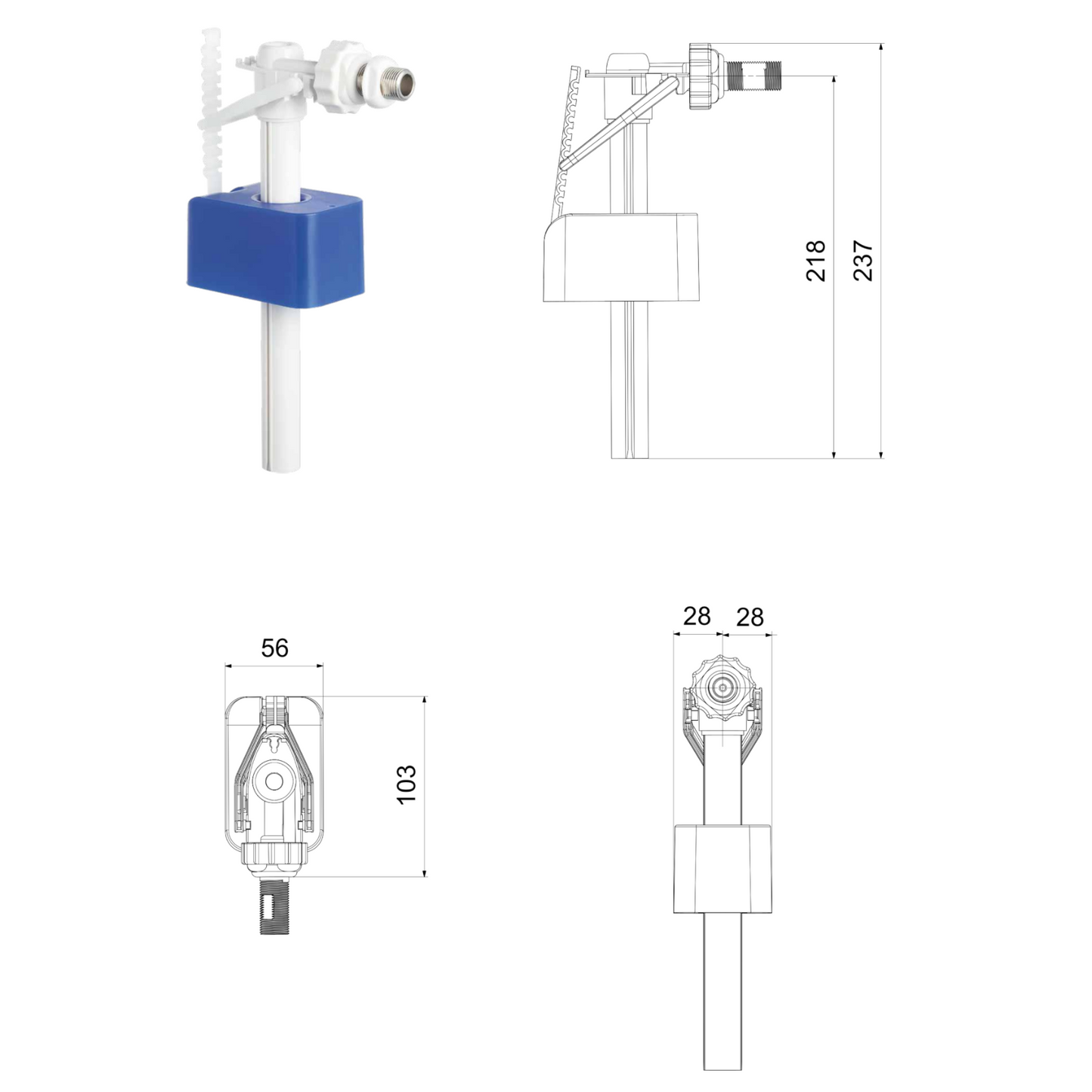 Rubinetto Galleggiante Universale BLUE WC 3/8 Ottone Silenzioso 10 dB D.X