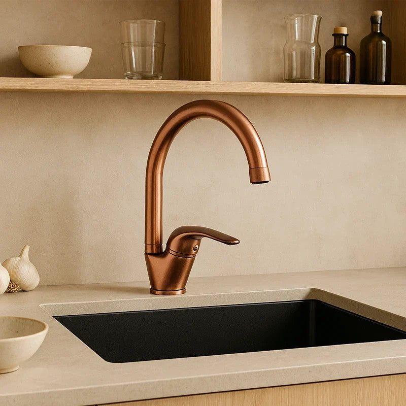 Rubinetto Lavello Cucina Canna Alta ECO FLOW Avena Satinato Oro Rame Bianco D.X