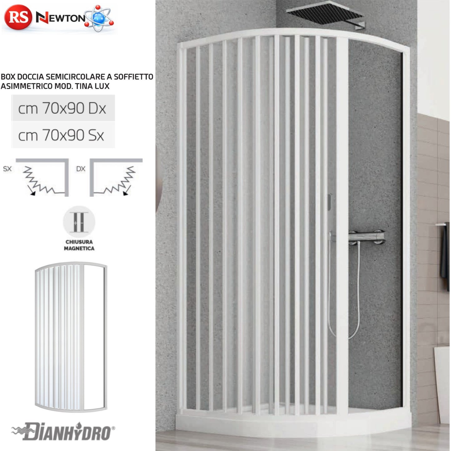 Cabina Box Doccia Pvc SEMI-CIRCOLARE Soffietto 70x90 Apertura Laterale SX o D.X