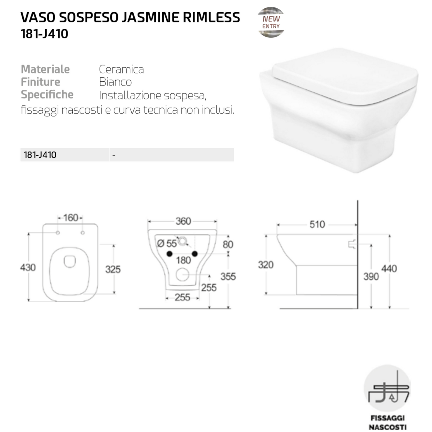 Sanitari LINPHA Jasmin Rimless Vaso WC Bagno Bidet Sospeso CopriWater Bianco D.X