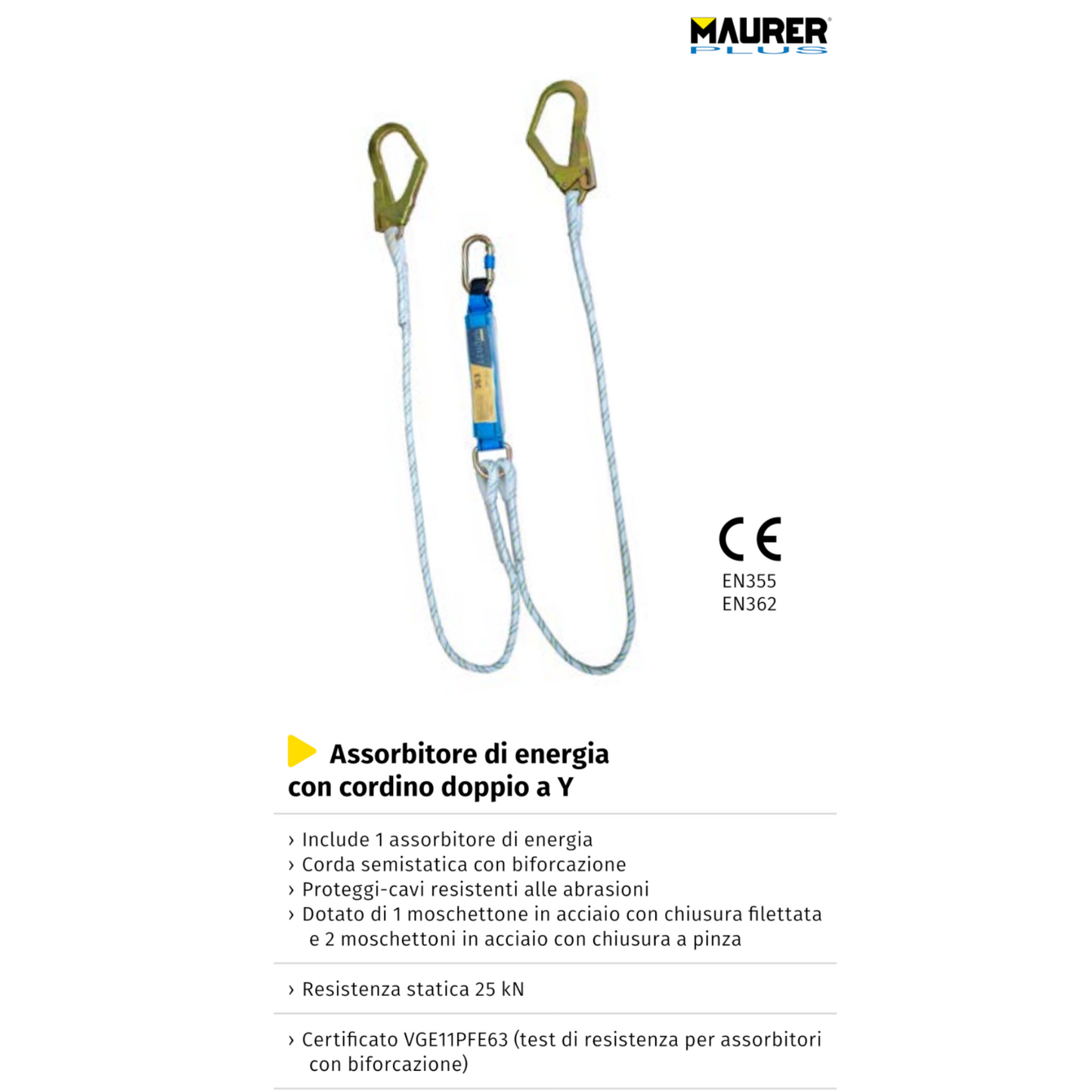 Assorbitore Energia Con Cordino Y EN355 EN362 Sicurezza Lavoro Certificato VBS