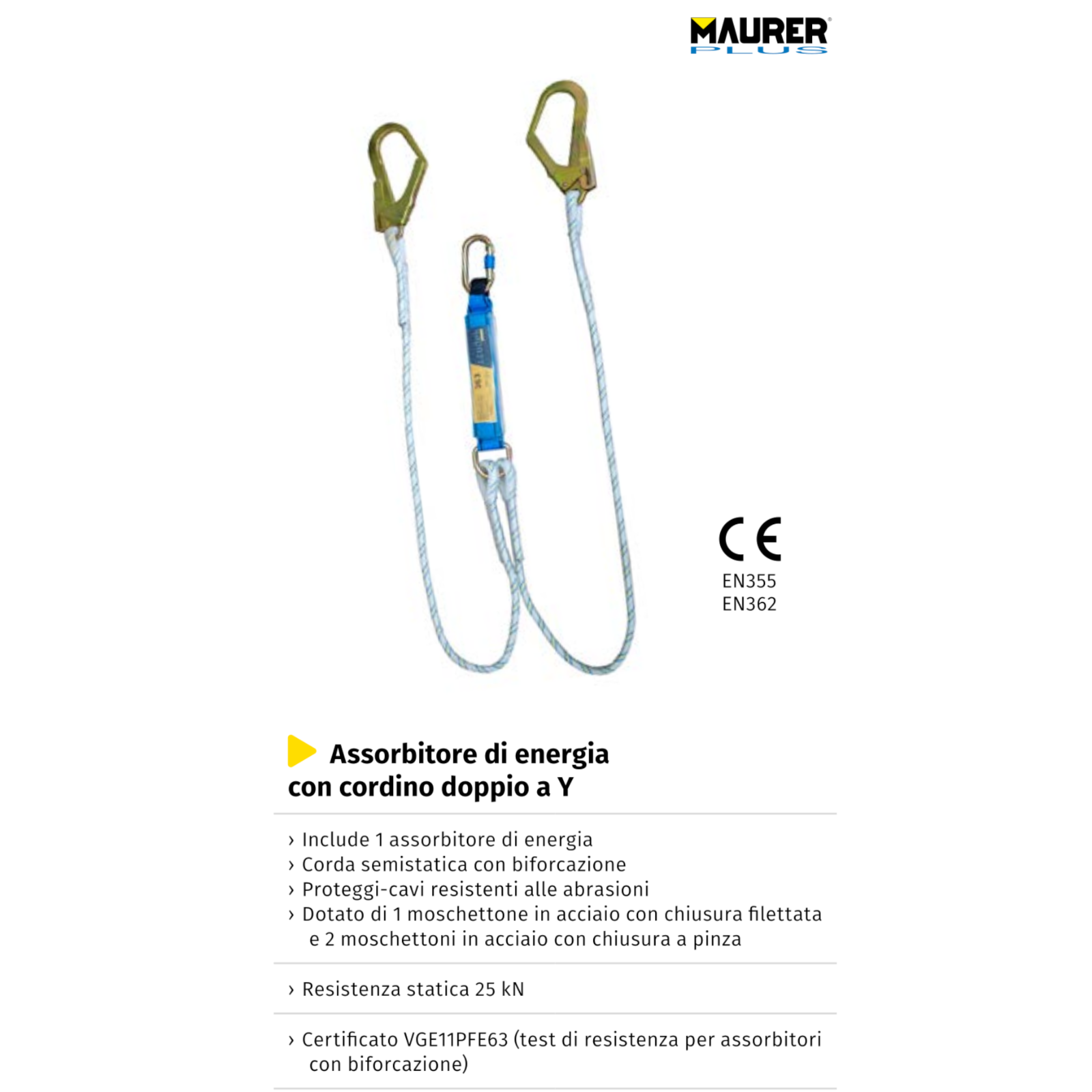 Assorbitore Energia Con Cordino Y EN355 EN362 Sicurezza Lavoro Certificato VBS