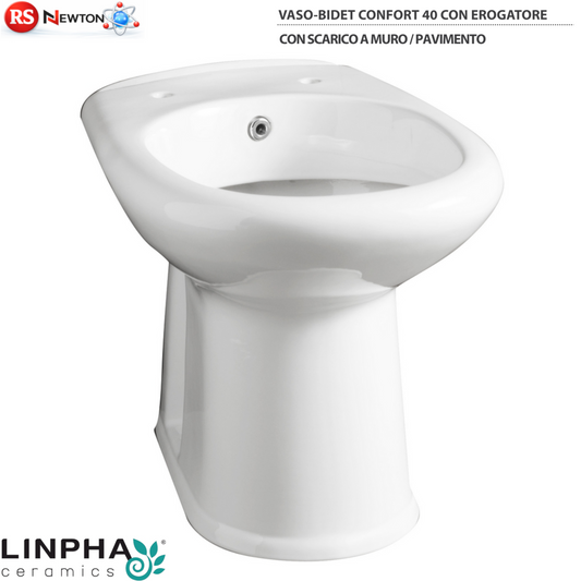 Vaso Bidet Confort LINPHA con Erogatore Scarico Muro/Pavimento Salvaspazio D.X