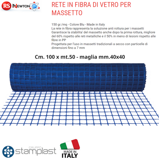 Rete in Fibra di Vetro per Massetto Rinforzo 150g Blu 100x50m Maglia 40x40 VBS