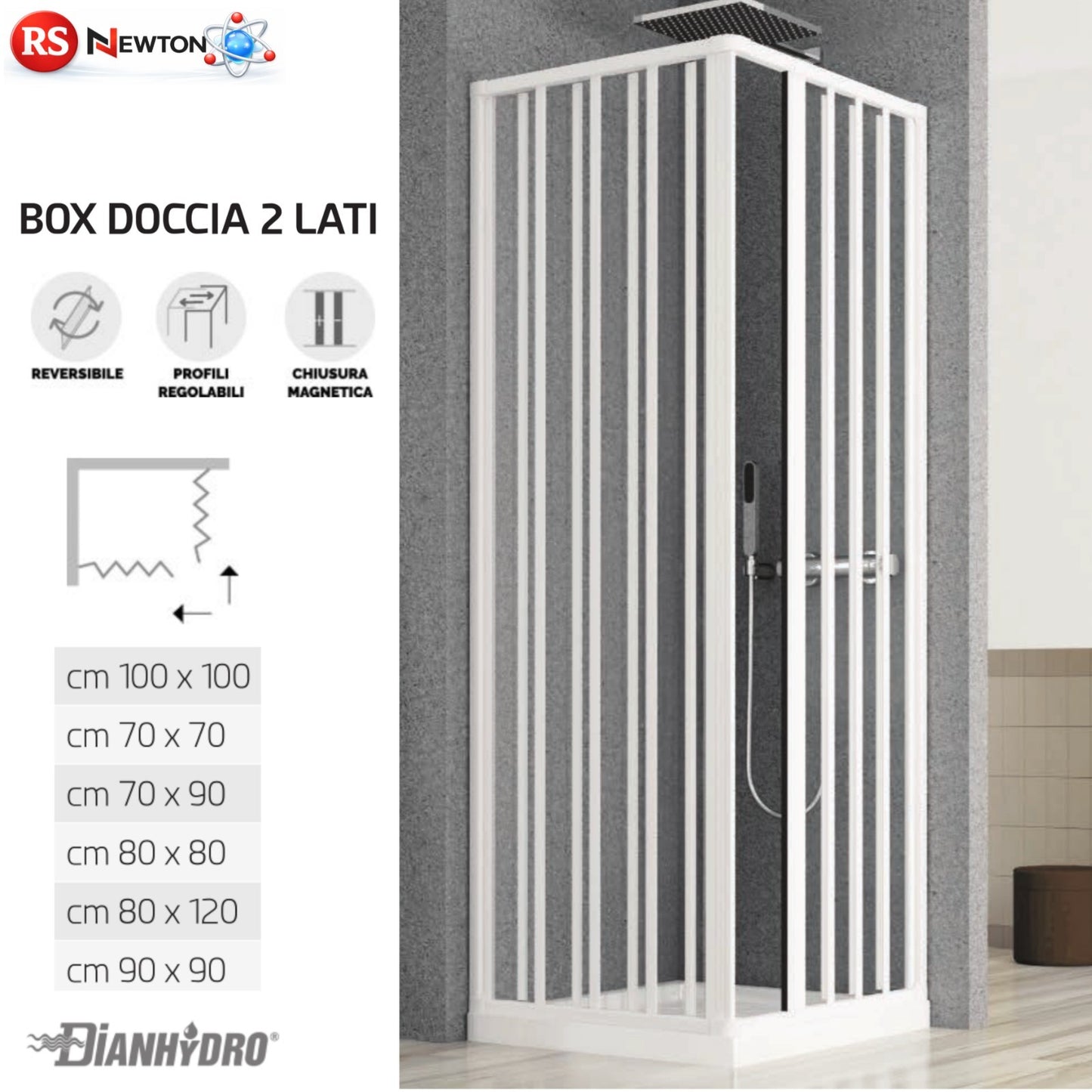Cabina Box Doccia Angolare PVC Apertura 2 Lati a Soffietto Riducibile LORIS D.X