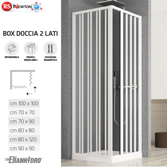 Cabina Box Doccia Angolare PVC Apertura 2 Lati a Soffietto Riducibile LORIS D.X